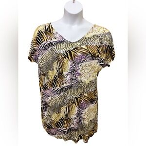 Just Love Women’s Mini Dress Cover Up Animal Print XL Pull Over Soft V-Kneck